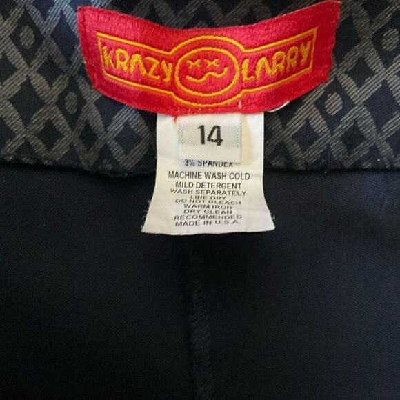 Krazy Larry Pants Straight Leg Pull On Diamond Print Blue Grey Stretch Women 14 - Picture 3 of 12